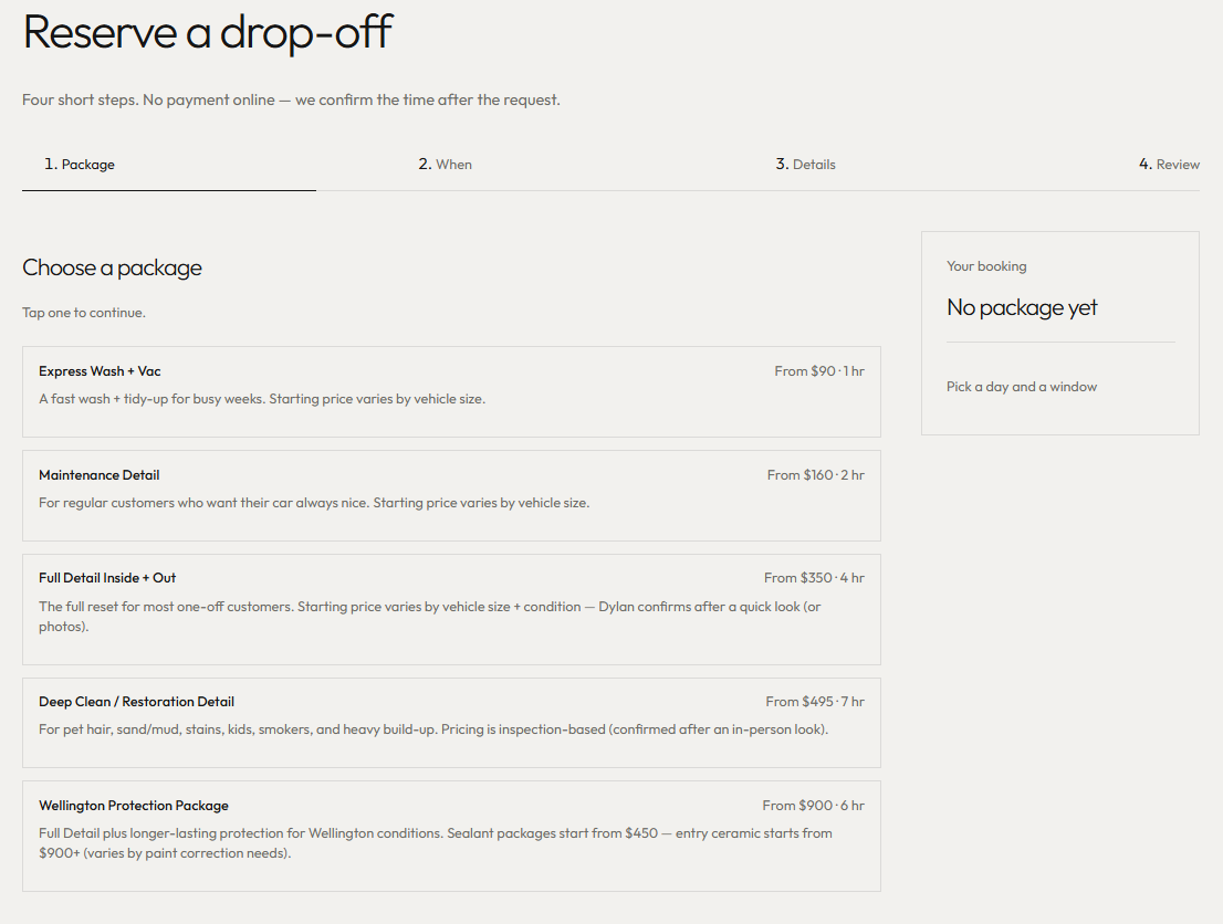 Package Selection Page