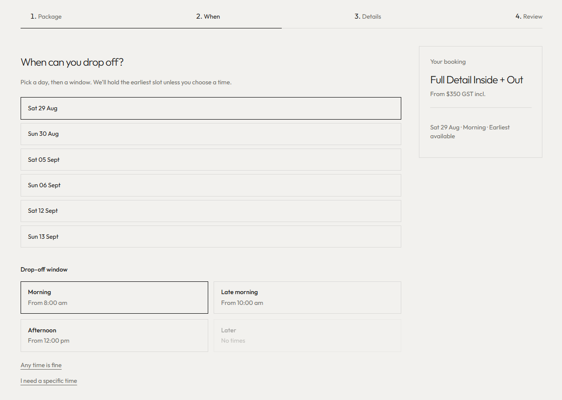 Booking Time Page